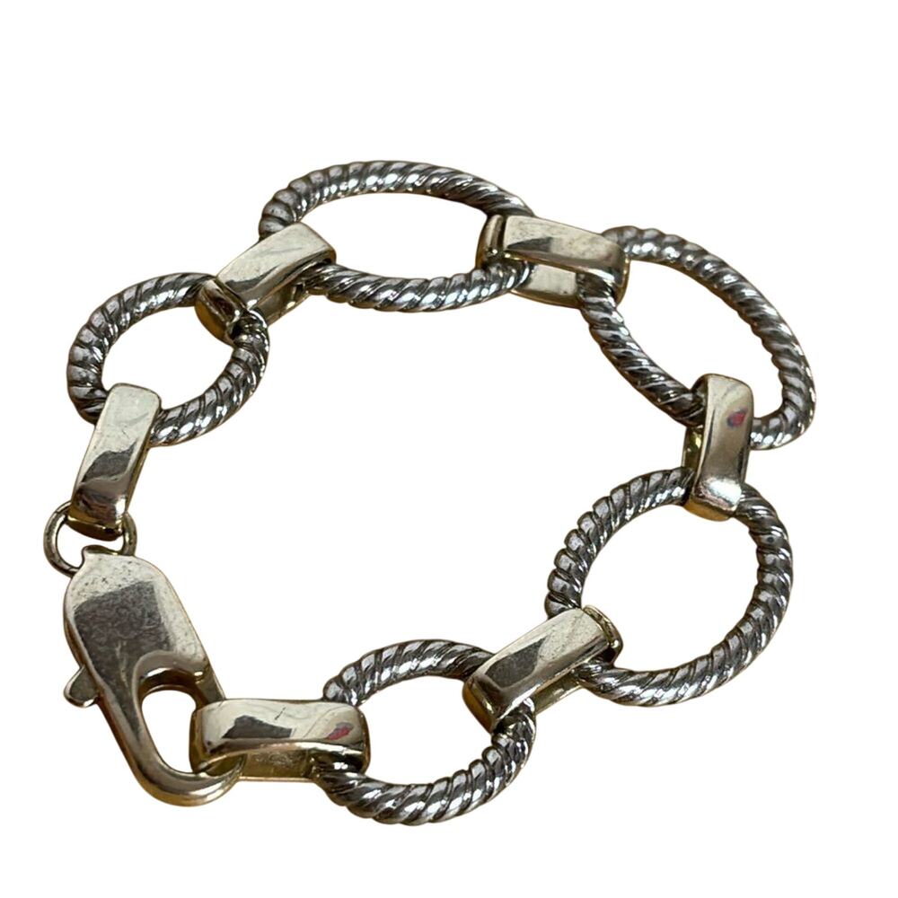 Silver tone women’s large chunky chain bracelet with decorative links